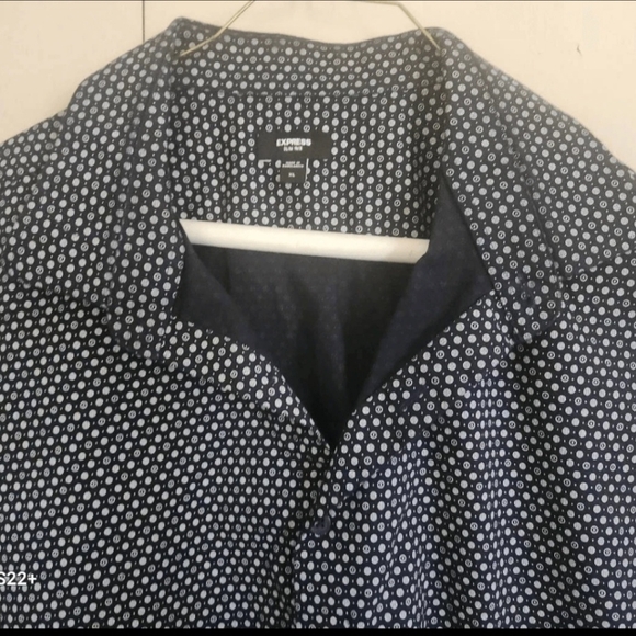 M13 Express Men's Black Button-Down W White Microdots Dress Shirt Long Sleeves - Picture 2 of 9